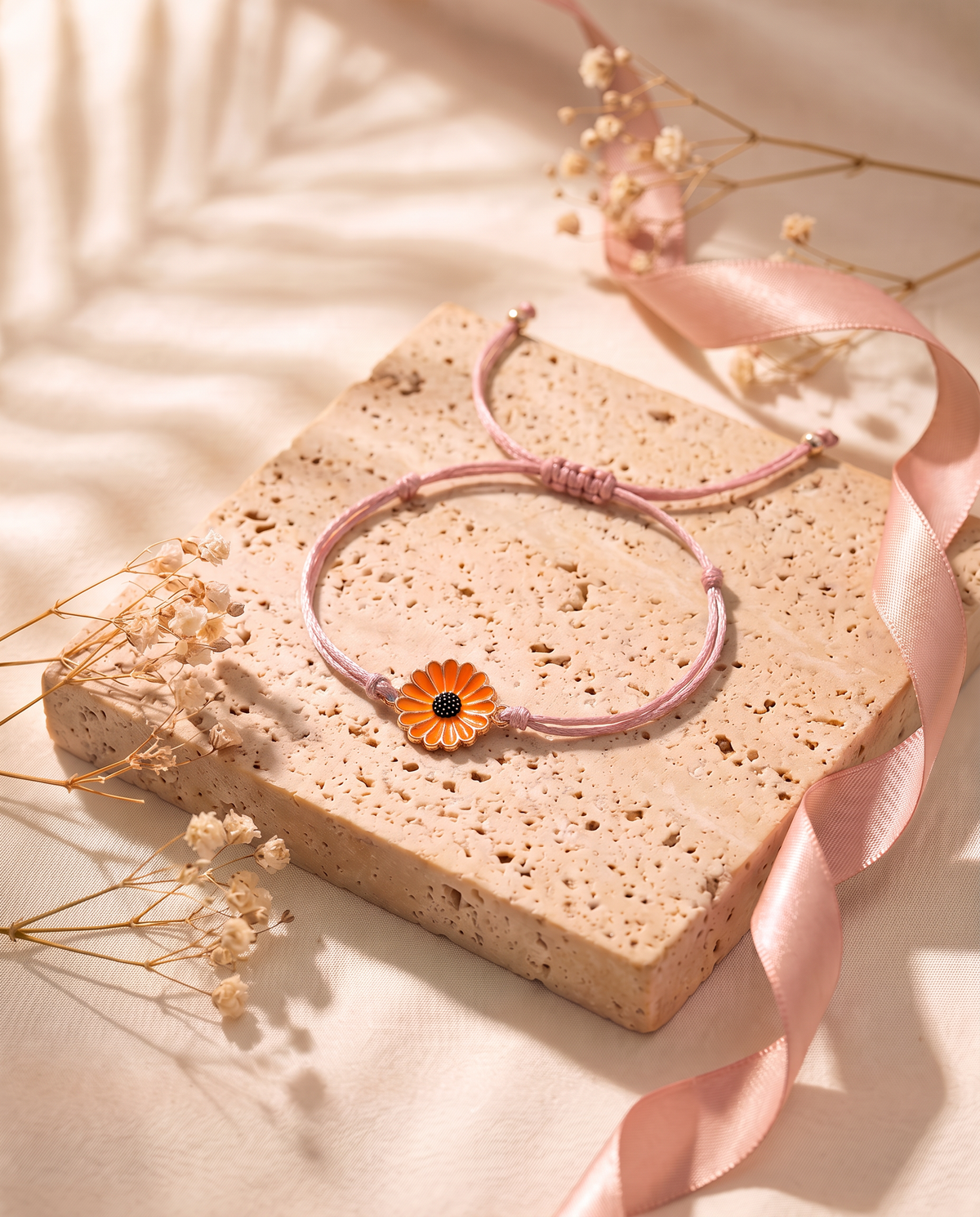 Chrysanthemum Lullaby orange daisy, pink cord