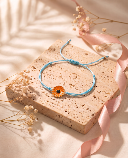 Chrysanthemum Lullaby orange daisy, blue cord