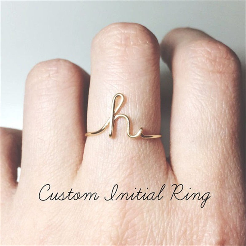 Gold Initial Ring | Stacking Letter Ring | Mother's Stack Ring - Veeaien  Designs